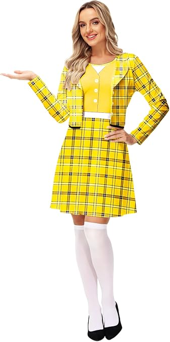 Remimi Halloween 90s Schoolgirls Costume Dresses Plaid Dress ONE Piece Dress