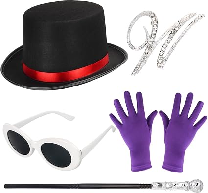 Yewong 5 Pieces Halloween Costume Accessories - Black Top Hat Steampunk Goggles Scepter Gloves Brooch for Book Movie Character Cosplay