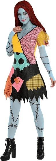 Party City Sally Costume for Women, The Nightmare Before Christmas - Costume Includes Patchwork Dress, Red Wig, Arm Warmers & Tights - Costumes for Halloween, Birthday Parties & Themed Events