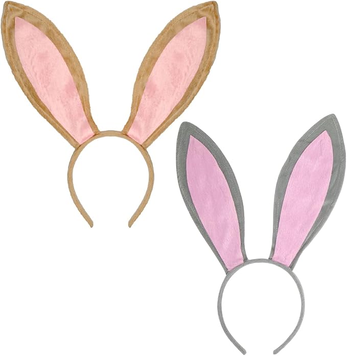 Funcredible Grey and Brown Bunny Ears - Bunny Ears Headbands - Bendable Bunny Ears - Bunny Rabbit Cosplay Costume Accessories for Kids and Adult