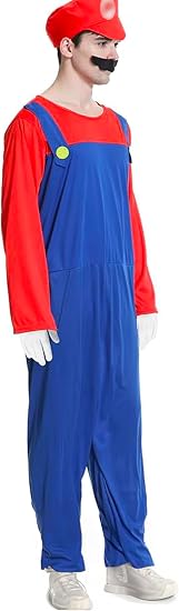 Super Brothers Costume Halloween Cosplay adults with Beard and Gloves