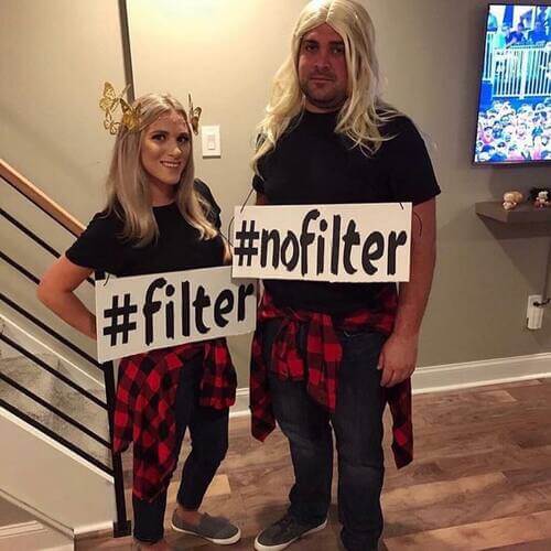 filter vs no filter couple costume Halloween 