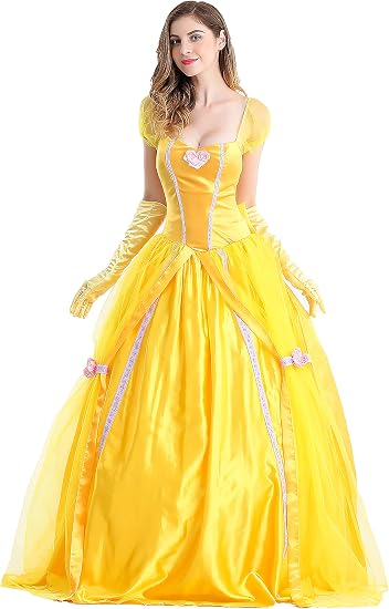 Princess Beauty Costume for Women, Girl Princess Belle Dress up Ball Gown, Halloween Costume Adult