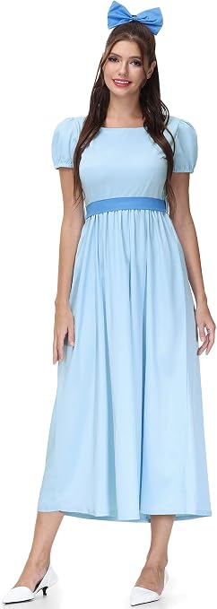 For G and PL Halloween Cosplay Princess Blue Maxi Costume Dress with Bow Belt