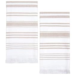neutral and white cotton striped towel