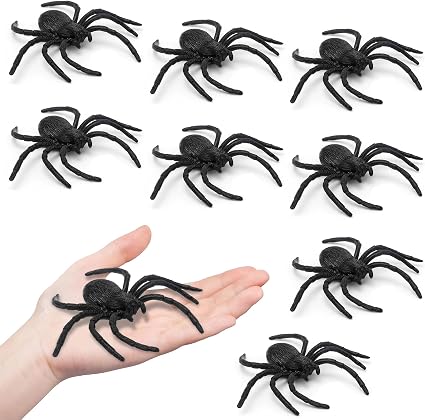 Plastic Spiders, Spiders Halloween Decorations, Halloween Spider, Fake Spiders, 8PCS Black Large Spider Web Decoration, Realistic Prank Props Scare Fun Practical Surprise Joke Toys, 3.9 x 3.7 Inches