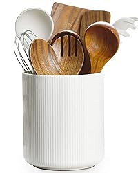white ribbed utensils holder