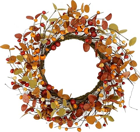 Fall Wreath Autumn Eucalyptus Wreath for Front Door, Harvest and Thanksgiving Front Door Wreath with Fall Berry,Autumn Wreath for Indoor Outdoor Farmhouse Home Festival Decoration