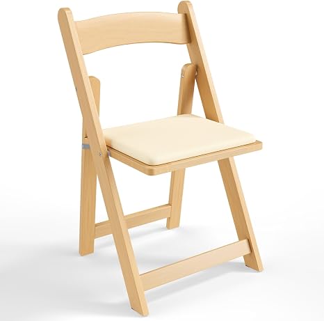 VINGLI Wooden Folding Chairs with Cushion, Comfortable, Portable and Durable Foldable Seating for Indoor & Outdoor Events, Banquet, Party, Dinning, Wedding, Craft, Natural, 1 Pack