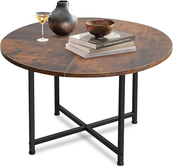 SENIG Round Coffee Table, 2-Tier Coffee Table with Storage Shelf for Living Room, Center Table for Small Spaces, Rustic Brown