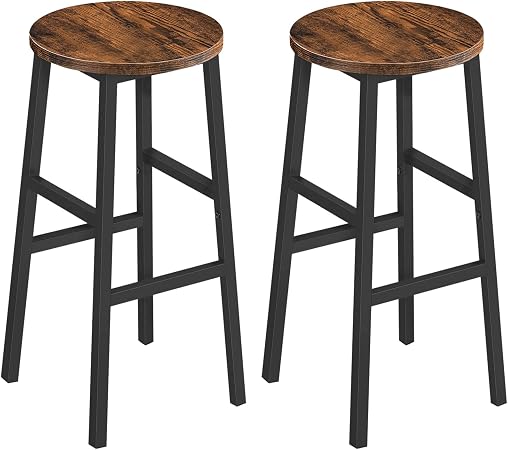 Bar Stools, Set of 2 Round Bar Chairs with Footrest, 24.4 Inch Kitchen Breakfast Bar Stools, Industrial Bar Stools, Easy Assembly, for Dining Room, Kitchen, Rustic Brown BAHR0201Z