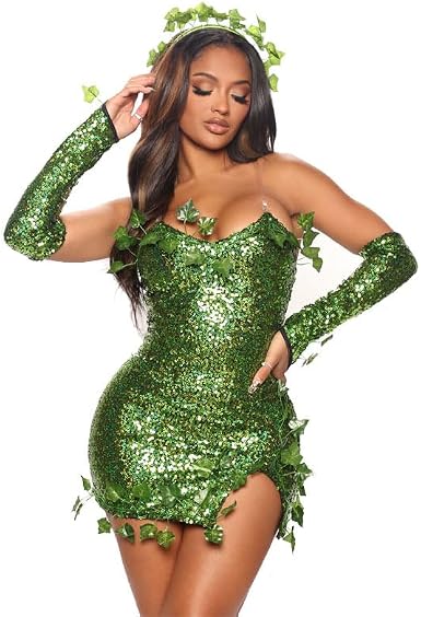 Adult Poison Ivy Costume Women Sexy Green Dress