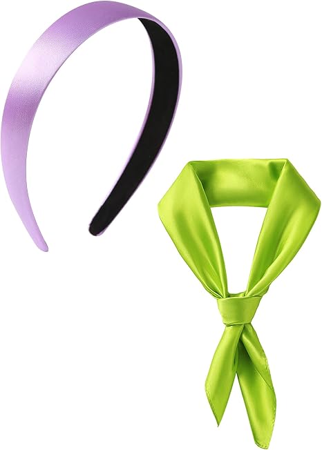 Women Costume Accessories Purple Headband Green Scarf Adult Halloween Party Cosplay Set