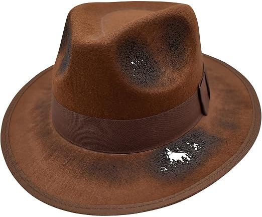Nicky Bigs Novelties Tattered Burned Brown Fedora Hat - Scary Nightmare Creeper Hats - Cosplay Halloween Costume Accessory, Brown, Large