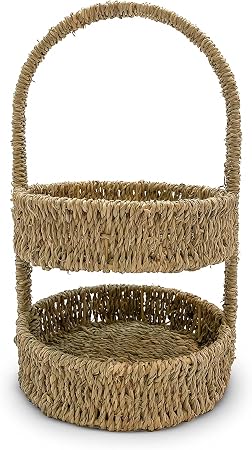 wicker two tier tray