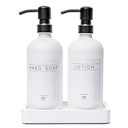 white soap dispensers with tray