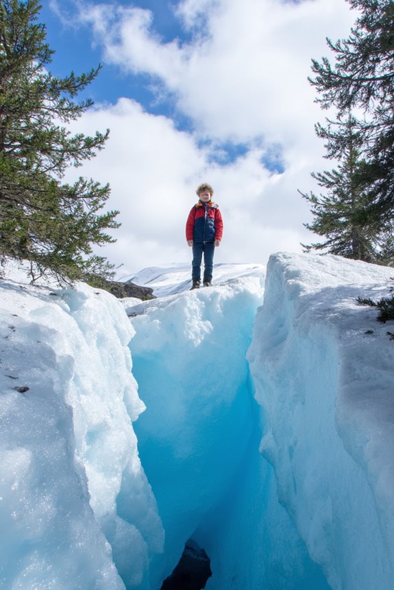 glittering ice deep crevasses