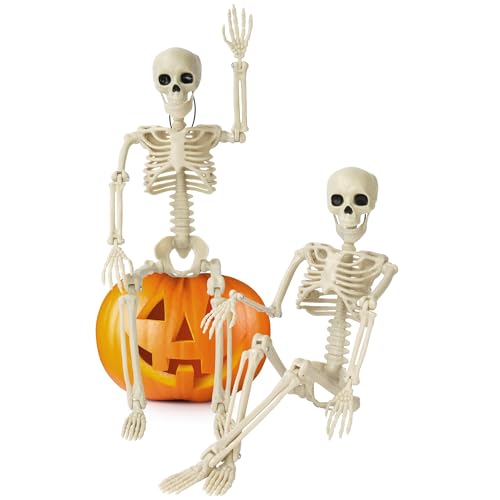 Kelool 2 Pack Halloween Skeleton Decorations, 15.7" Halloween Full Body Mini Skeleton with Movable Posable Bones,Spooky Skeleton for Halloween Party Decor, Halloween Yard Graveyard Haunted House ...